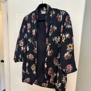dRA Los Angeles pansy floral open front coverup shrug cardigan. One size. navy